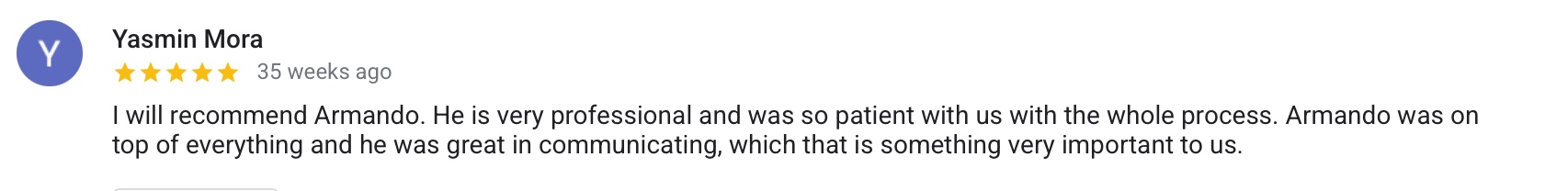 Client testimonial for Armando Astello